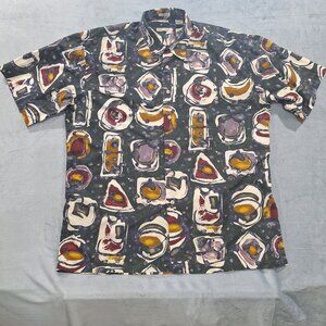 Vintage BURMA BIBAS Button Down Collared Men L Multicolor Abstract Print